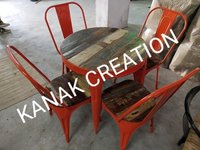 Industrial tolix round table with four set of tolix red chair