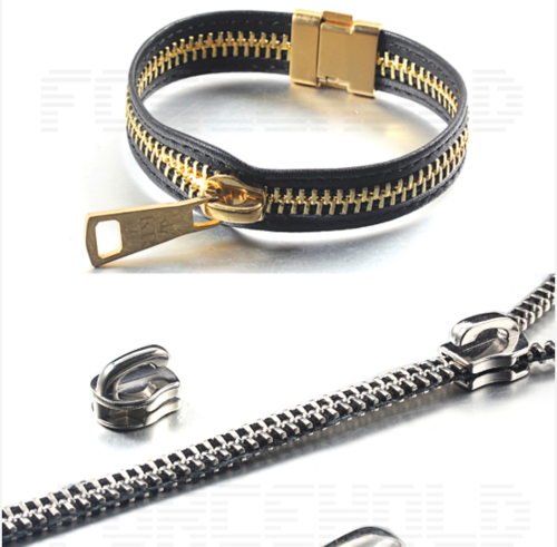 Zipper Chain Pull Clasp Leather oem steel zipper bracelet