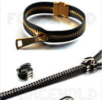Zipper Chain Pull Clasp Leather oem steel zipper bracelet
