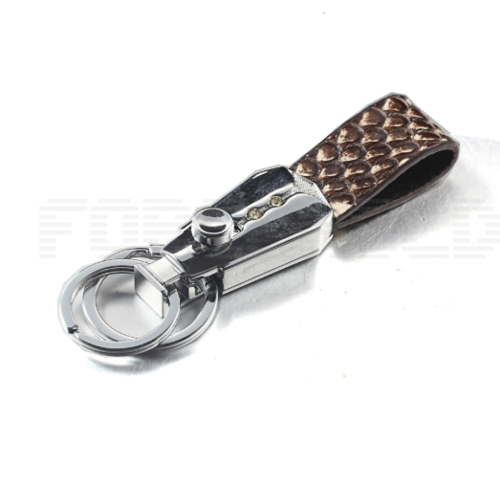 Personal Genuine Leather Double Rings oem custom logo metal keychain factory
