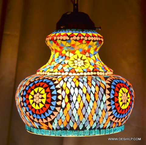 Multi Mosaic Glass Wall Hanging Lamp Corded Electric - Color: Multicolor