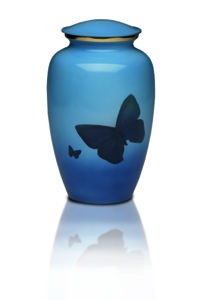 New  Cornflower Blue Brass Cremation Urn with Flowers