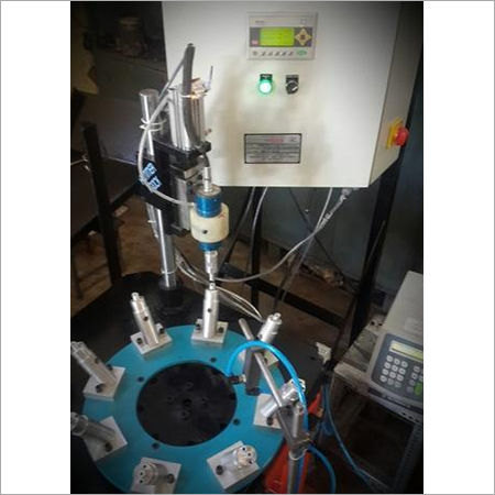 Grey And Blue Ultrasonic Welding Machine With Indexing Workstation