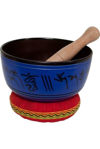 Aluminum Singing Bowl - 6 Inches Blue Finish Includes Mallet & Cushion | Etched Relief Design Handcrafted Unique Sound
