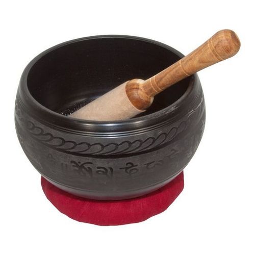 Aluminum Singing Bowl - 6 Inch Diameter, Wooden Mallet & Cushion Included, Unique Etched Relief Design, Meditation and Relaxation Tool
