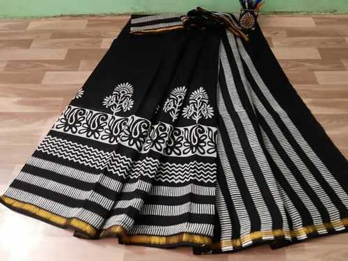 Gold Border Hand Block Print Saree