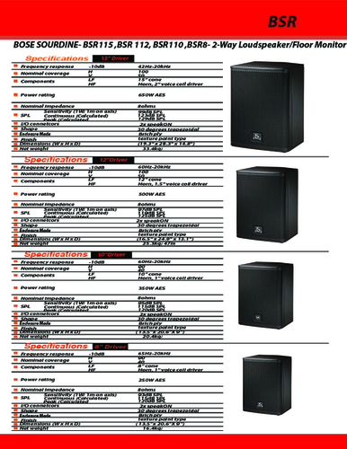Black Bose Sourdine Bsr115-112-110-8 2 Way Loudspeaker