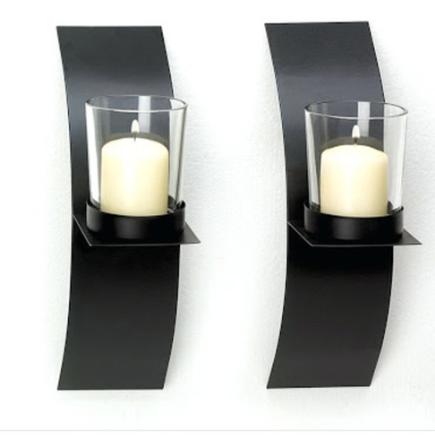 Candle Holder - Glass & Metal, 12x4x1 Inches, Matte Black | Durable Material, Easy to Use, Elegant Design, Wall Mountable (2 Pack)