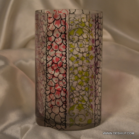 Decorated Round Glass Flower Vase for home decoration