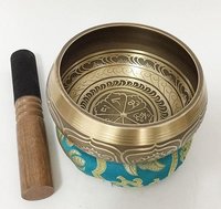 Gold Brass Singing Bowls With Cushion &  Leather Stick