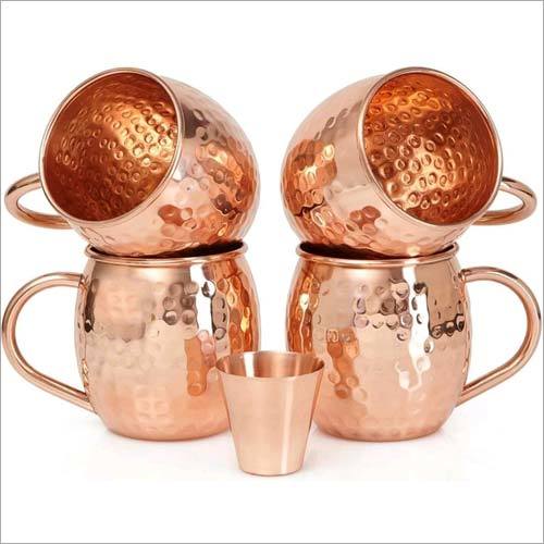Golden Copper Mug And Glass Set