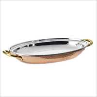 Golden Copper Steel Oval Dish Tray