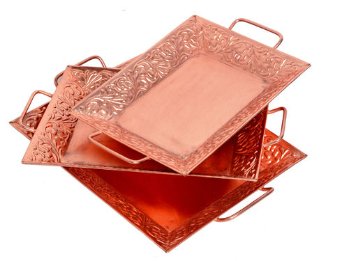 Rectangle Home Decorative Indian Handmade Iron Copper Tray Set