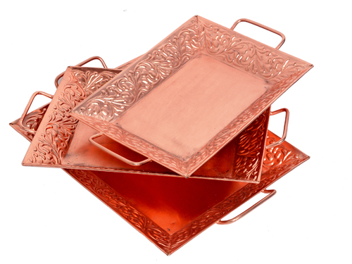 Home Decorative Indian Handmade Iron Copper Tray Set
