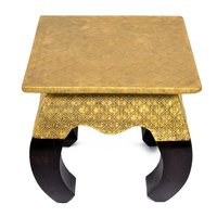 Home Decor Crafted Wooden Brass Fitted Curved Legs Stool