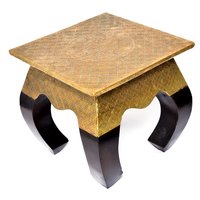Home Decor Crafted Wooden Brass Fitted Curved Legs Stool