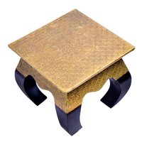 Home Decor Crafted Wooden Brass Fitted Curved Legs Stool