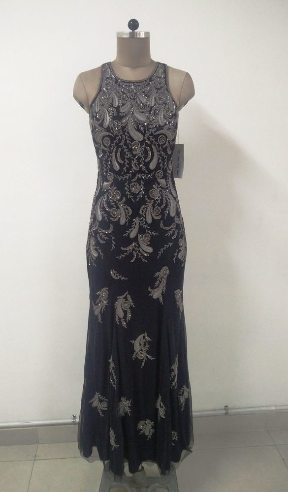 beaded round neck gown