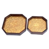 Home Decor Indian Handmade Wooden Brass Fitted 8 Corner Tray Set