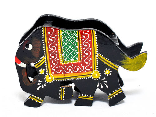 Home Decorative Gift Purpose Wooden Elephant Mobile Stand Holder - Color: Black