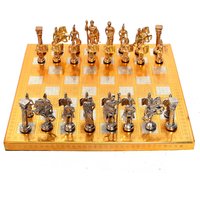 Home Decorative Indian Handmade Wooden, Iron & Steel Chess Board Set