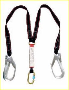 Double Webbing Lanyard with Shock Absorber and Scaffolding Hooks.