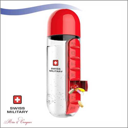 Swiss Military Pill Bottle with Inbuilt Pill Organiser 600 ML (SMF3) By NEWGENN INDIA