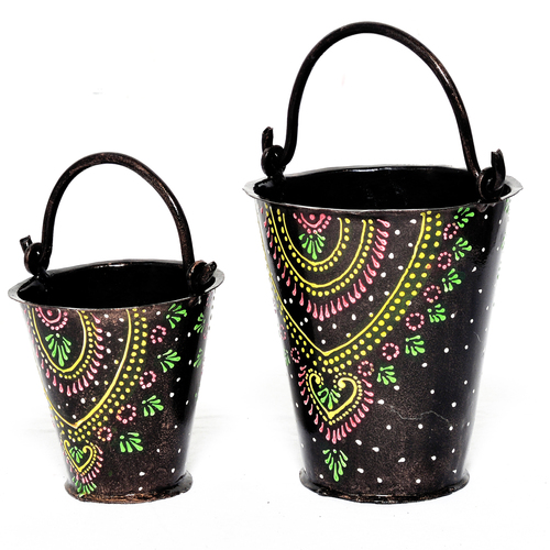 Home Decorative Designer Iron Painted Set Of 2 Bucket