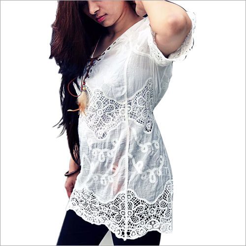 Cotton Ladies Designer White Top