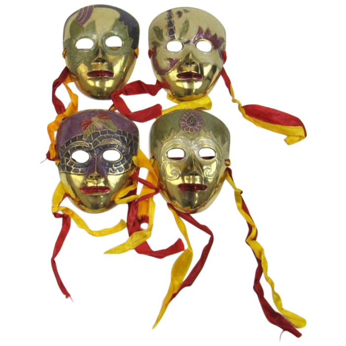 Solid Brass Enamel Masks For Wall Hanging (Set of 4)