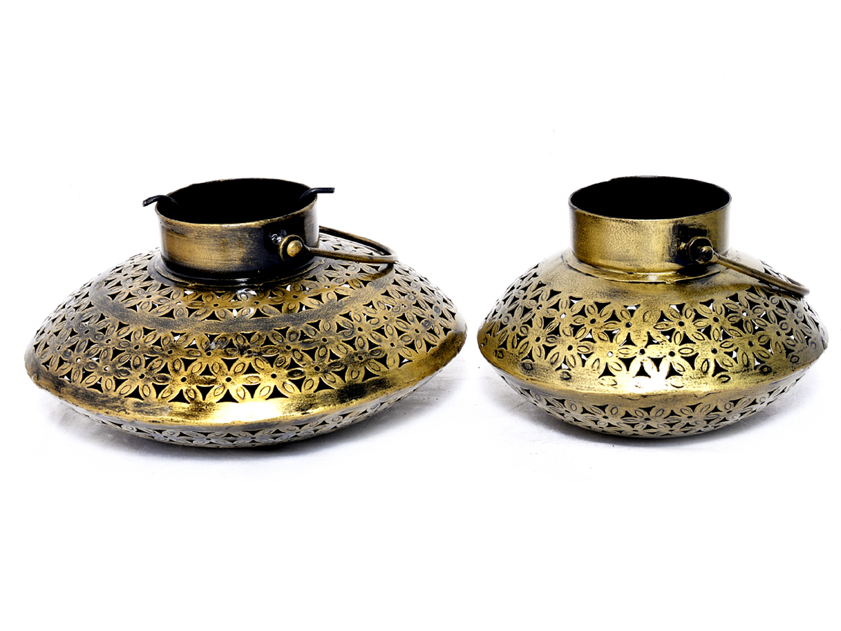 Home Decor Iron Painted Handmade Tea Light Pot Set