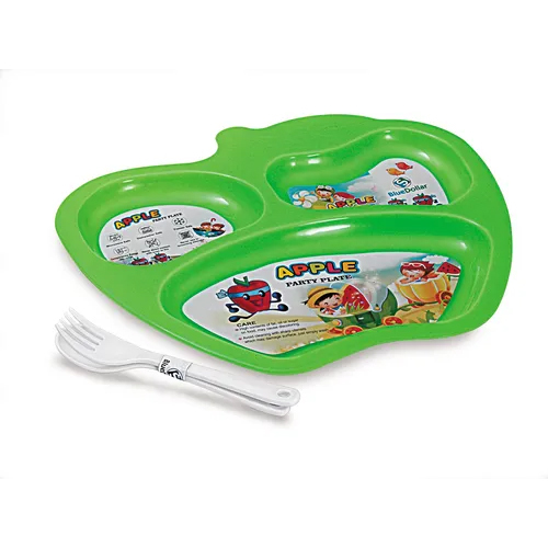 Apple Plate - Plastic PP, Lightweight Vibrant Green and Red , Break Resistant, Non-Toxic, Stain Free, Includes Fork and Spoon, Customizable Design