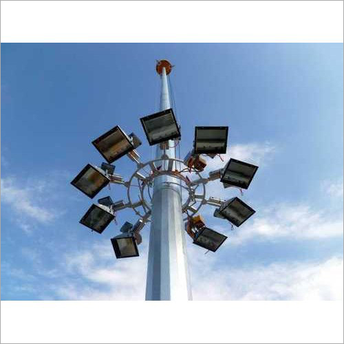 High Mast Lighting Pole - Mild Steel, 30 Mtr Height, 12 Foundation Bolts | 50-60 Hz Power Rating, EPR Coated Flexible Cable, Wind Speed Resistance up to 180 Km/hr