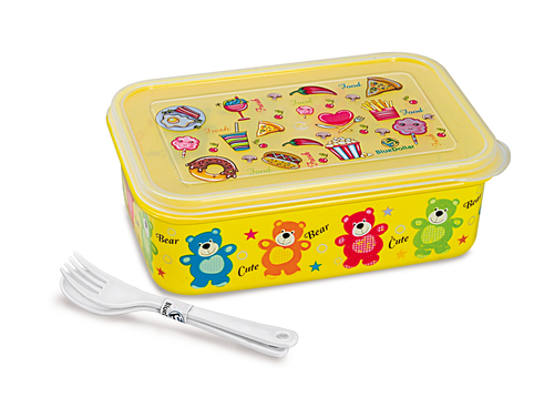 Little Champ Plastic Lunch Box - PP Material, Multi-Color Design | Leak-Proof, Odorless, Robust for Kids with Fork and Spoon