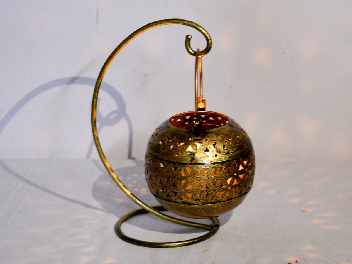 Iron Painted Decor Craft Tea Light Round Pot With Stand