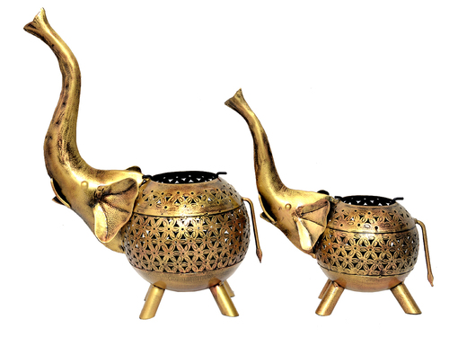 Iron Painted Elephant Design Home Decorative Tea Light Set