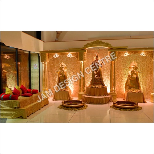 Indoor Flower Decoration - Wooden Craftsmanship, Golden Elegance & Stunning Floral Ambiance | Expert Florists for Weddings, Custom Designs, Mandap & Stage Decor