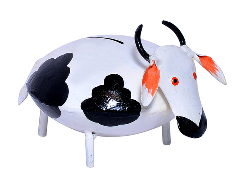 Iron Painted Small Cow Design Home Decoration Money Bank Box Holder