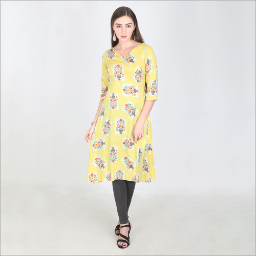 Available In Multicolored Ladies Yellow Kurti