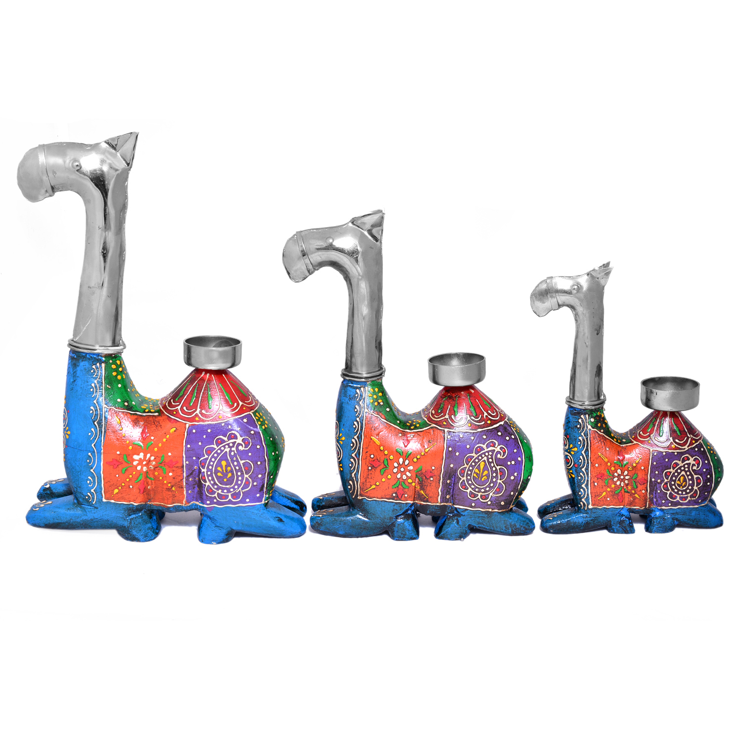 Home Decorative Iron With Wooden Painted Setting Camel Tea Light Set