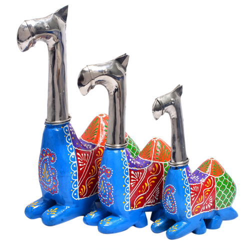 Wood Home Decorative Iron With Wooden Painted Camel Set