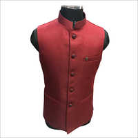 Red Plain Nehru Jacket