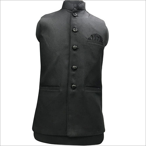 Black Men Long Plain Nehru Jacket