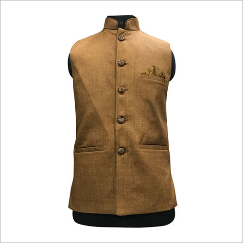 Brown Mens Formal Plain Nehru Jacket