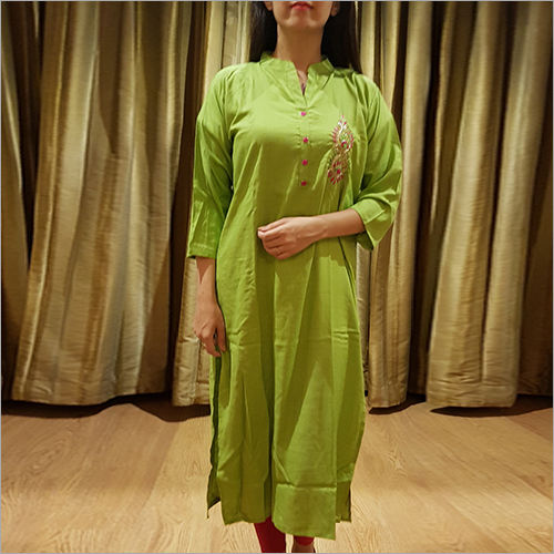 Washable Ladies Rayon Green Kurti