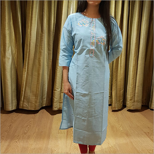 Available In Multicolored Ladies Linen Straight Fit Kurti