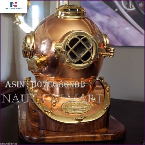 NAUTICALMART Antique Brass Scuba Diving Divers Helmet US Navy Mark V Solid Brass 18' w/Base