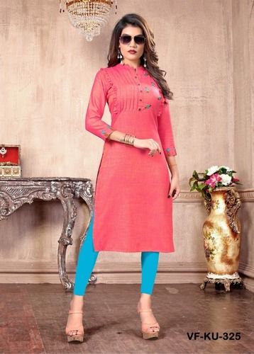 Pink Collar Kurtis