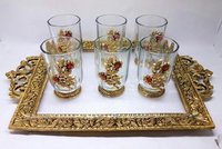 Glass Tray - Handmade Metal Design, Gold Finishing With Indian Regional Style