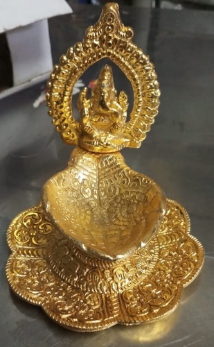 Aluminum Gold Plated Diya Thali